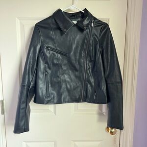 Bagatelle Black Leather Moto Jacket Asymmetrical Design